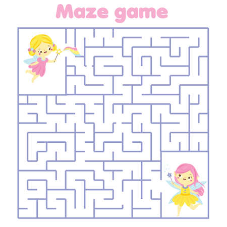 Maze puzzle. Help fairy princess find each other. Activity for toddlers. educational children game. Worksheet for kidsのイラスト素材
