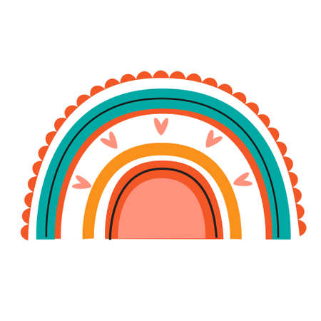Cute colorful rainbow in boho style for kids and children. Vector isolated clip art of cartoon rainbow for nursery design.のイラスト素材