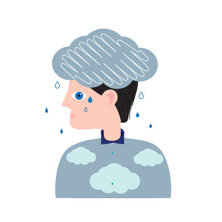 Person with rainy cloud above head. Concept of depression, sorrow and negative emotions clip artのイラスト素材