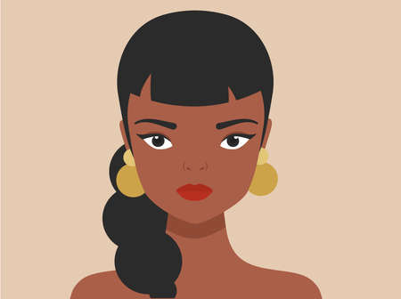 Woman portrait in minimal style. Female face. Girl with earrings vector illustration in trendy styleのイラスト素材