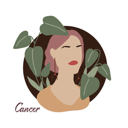 Cancer zodiac as a fashionable woman. Female astrological horoscope sign illustrationのイラスト素材