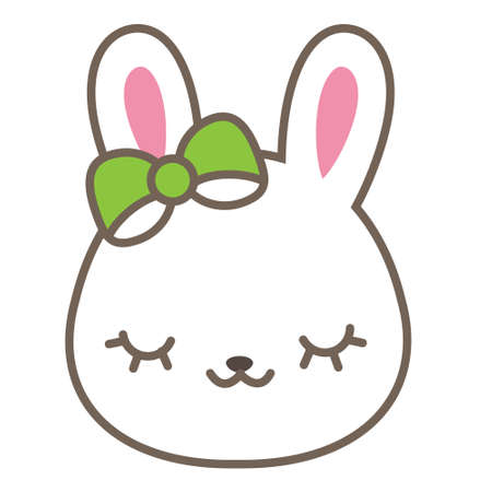 Cute rabbit with bow. Bunny face in kawaii style. Vector clip art.のイラスト素材