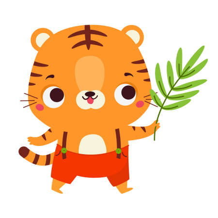 Cute happy tiger. Cartoon tiger animal character for kids and children clip artのイラスト素材