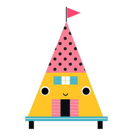 Cute cartoon house in child style. Happy cozy home. Vector clip artのイラスト素材