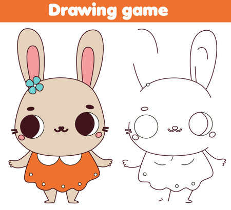 complete picture of cute rabbit bunny educational children game. Kids drawing worksheet. Animals theme activity for toddlersのイラスト素材