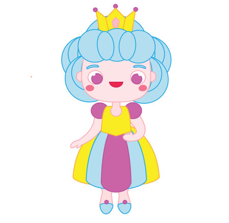 Cute princess character in beautiful dress. Cartoon kawaii style illustration for kids and babiesのイラスト素材