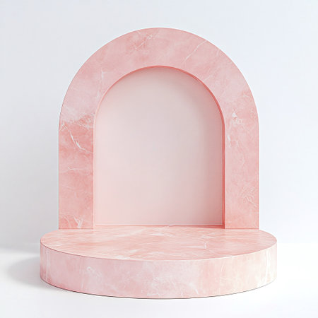 3d marble pink podium on white background. Stone platform, showcase stand for product placement and displayの素材