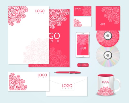 Corporate identity template with floral ornamentのイラスト素材