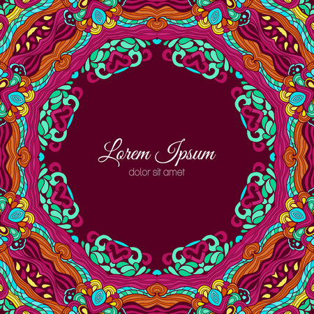 Colorful background with doodle floral frameのイラスト素材