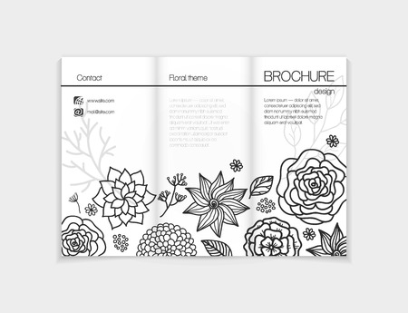 Black and white floral brochure template designのイラスト素材