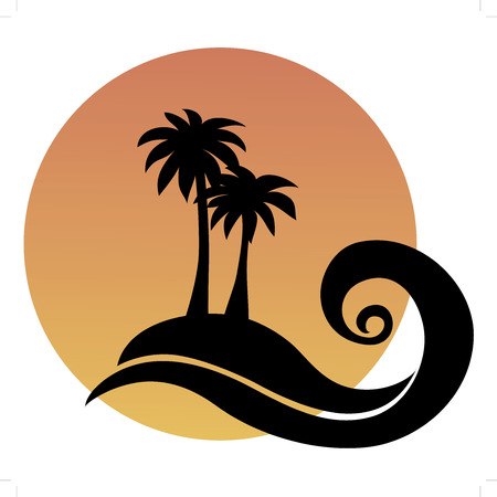 Sunset on the beach with palmsのイラスト素材