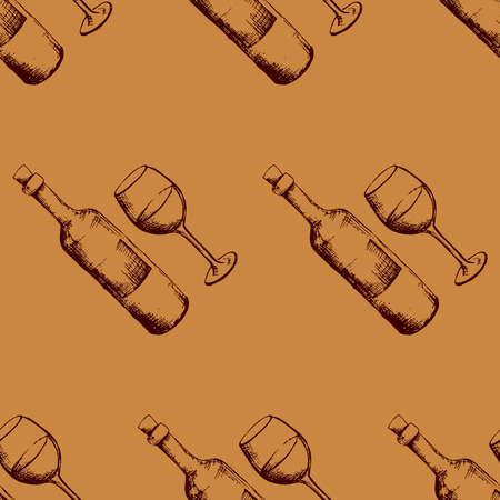 Seamless pattern with hand drawn wineのイラスト素材