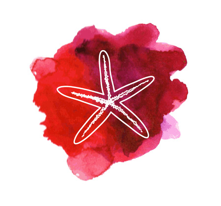 Starwish on the red watercolor stain. Hand painting. Illustration for greeting cards, invitations, and other printing projects.のイラスト素材