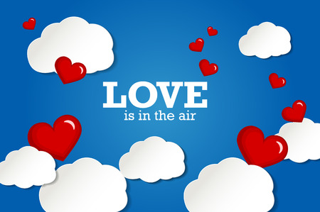 Valentines card. Red hearts on sky background. Vector illustrationのイラスト素材