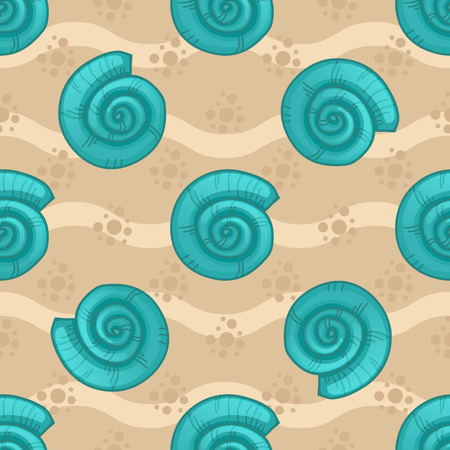Seamless patterns with seashells. Light background with waves. Vector illustration can be used for fills, prints, web, surface, textile, wrapping paperのイラスト素材