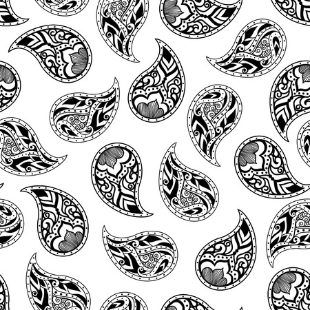 Black and white floral seamless pattern. Paisley ornament. Oriental motif. Vector illustrationのイラスト素材