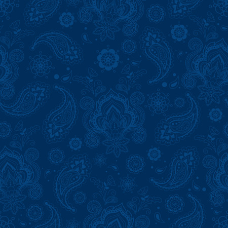 Blue vintage floral seamless pattern. Paisley ornament. Oriental motif. Vector illustrationのイラスト素材