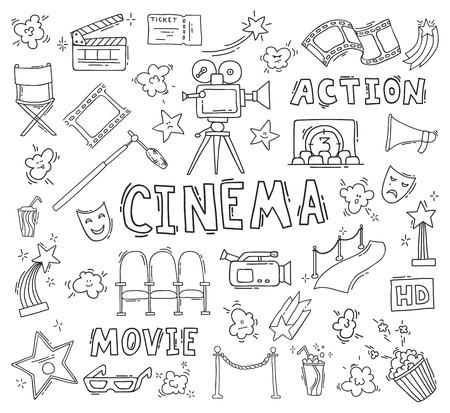 Set of hand drawn cinema iconsのイラスト素材