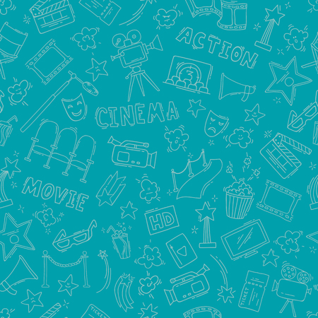 Cinema seamless pattern with hand drawn elementsのイラスト素材