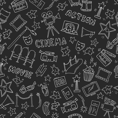 Cinema seamless pattern with hand drawn elementsのイラスト素材