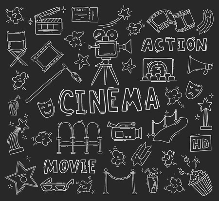 Set of hand drawn cinema iconsのイラスト素材
