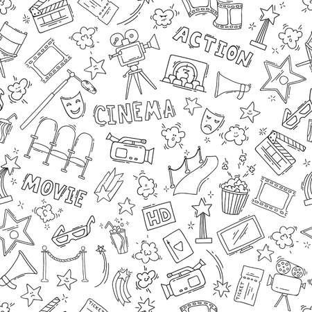 Cinema seamless pattern with hand drawn elementsのイラスト素材
