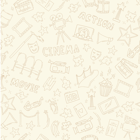 Cinema seamless pattern with hand drawn elementsのイラスト素材