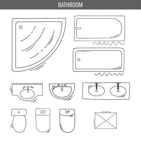 Set of linear icons for Interior top view plansのイラスト素材