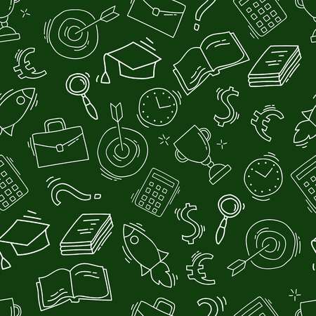 Hand drawn study pattern with school accessories.のイラスト素材