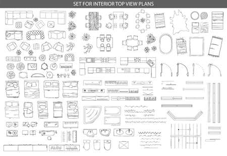 Big set of icons for Interior top view plansのイラスト素材