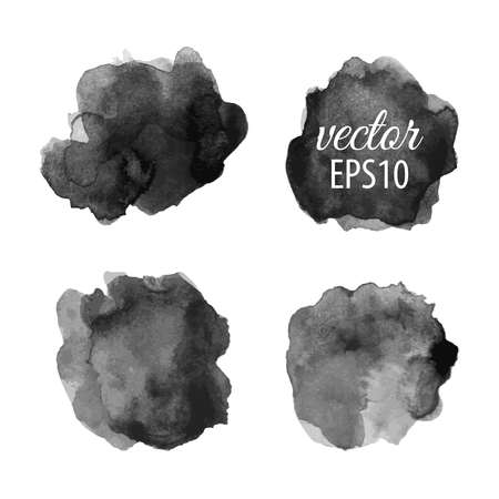 Set of abstract black ink blotsのイラスト素材