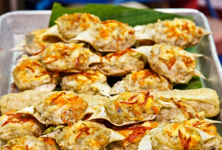 Thai dish made of blue crab whose meat is cooked in its own shellの写真素材