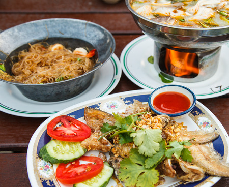 Thai foods with fish shrimpの写真素材