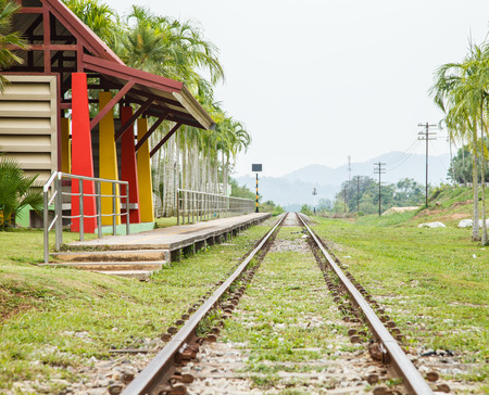 railway station in countryside Thailandの写真素材