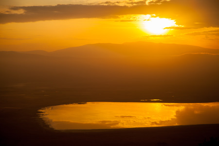 sunset in wild ngorongoro Africaの写真素材