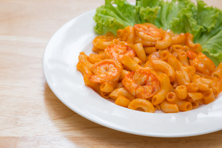 Stir fried macaroni with prawn for meal timeの写真素材