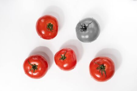 fresh tomatoes on a white background and summer vegetablesの写真素材