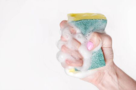 house cleaning gloves dishwashing sponge ragの写真素材