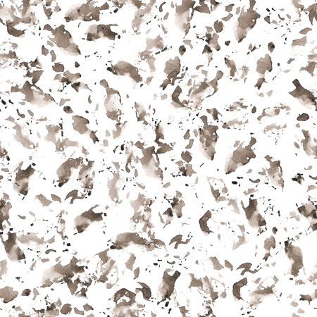 Seamless hand drawn grunge texture. White seamless background with random dots, splashes and stains of black watercolor paint made with paintbrush.の写真素材