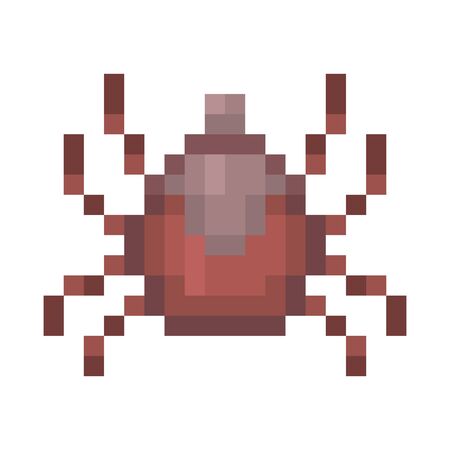Pixel art tick icon isolated on white background. 8 bit dangerous parasite, Lyme disease carrier symbol. Old school vintage retro slot machine/video game graphics.のイラスト素材