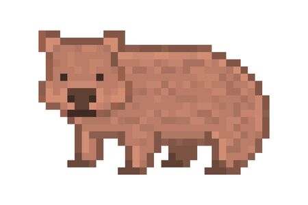 Cute wombat character, pixel art icon isolated on white background. 8 bit native australian animal symbol. Old school vintage retro slot machine/video game graphics.のイラスト素材