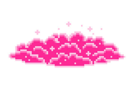 Big shiny glittering pink cloud, pixel art icon isolated on white background. Dreamy sky. 8 bit old school vintage retro 80s-90s video game graphics.のイラスト素材