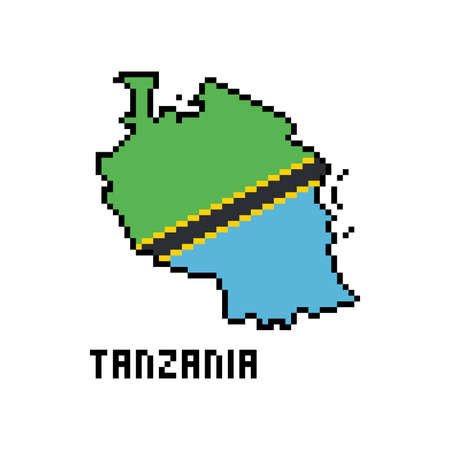United Republic of Tanzania, pixel art african country map with flag isolated on white background.のイラスト素材