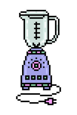 2d 8 bit pixel art blender icon isolated on white background. Small electric domestic cooking appliance symbol. Vintage retro 80s, 90s computer, video game, slot machine graphics. Kitchen utensil logoのイラスト素材