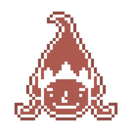 Pixel art girl elf head in a hat , gingerbread cookie decorated with white sugar icing, 8 bit food icon isolated on white background. Frosted biscuit. Christmas dessert. Winter holiday pastry.のイラスト素材