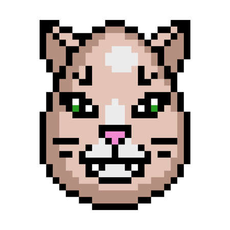 Cute Pixel art Easter egg decorated as a cat or a kitten, 8 bit icon isolated on white background. Ovoid animal head avatar. Old school vintage retro 80s, 90s 2d video game, slot machine graphics.のイラスト素材