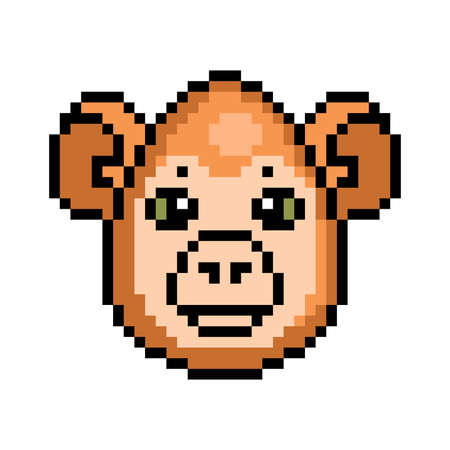 Cute Pixel art Easter egg decorated as a monkey, 8 bit icon isolated on white background. Ovoid shape animal head avatar. Old school vintage retro 80s, 90s 2d video game, slot machine graphics.のイラスト素材