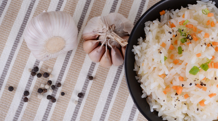Fried rice with garlic butterの写真素材