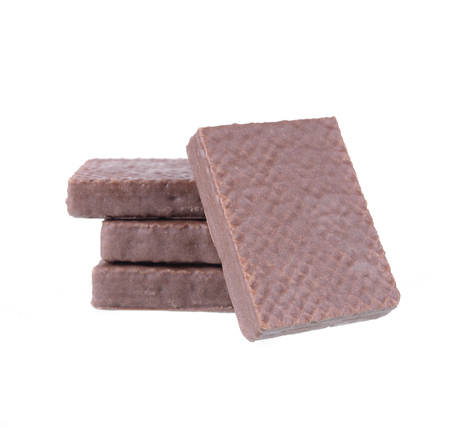 Chocolate blocks stack on white backgroundの写真素材