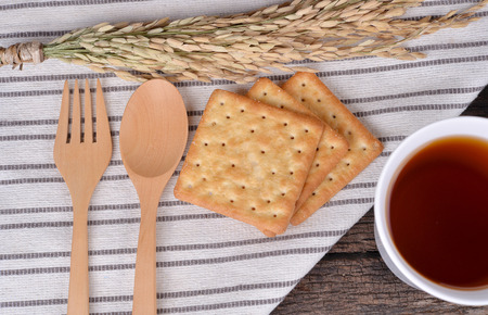 Tea on the wooden floorの写真素材